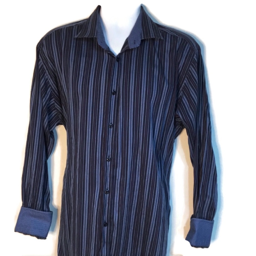 TD Thomas Dean Men’s Shirt Blue Flip Cuffs Button Front 2XL - Picture 1 of 8